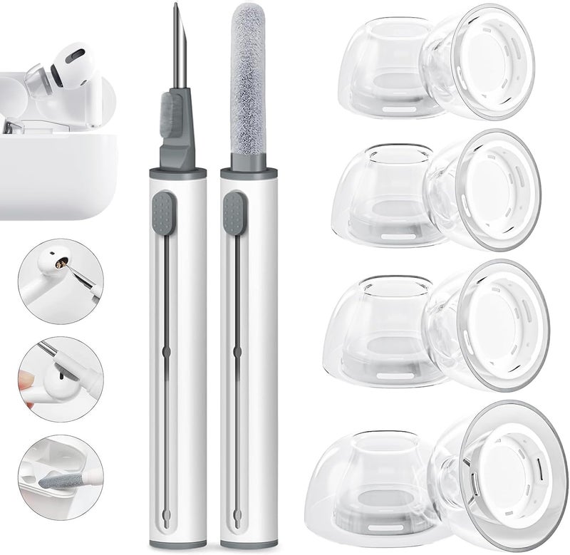 Vsagier 4 Pairs Clear Replacement Ear Tips for AirPods Pro 1&2 Replacement Ear Tips - Liquid Silicone Ultra-Soft & Cleaner Pen, Noise Reduction Holes & Built-in Dust Guard Screen (XS/S/M/L) - Image 1